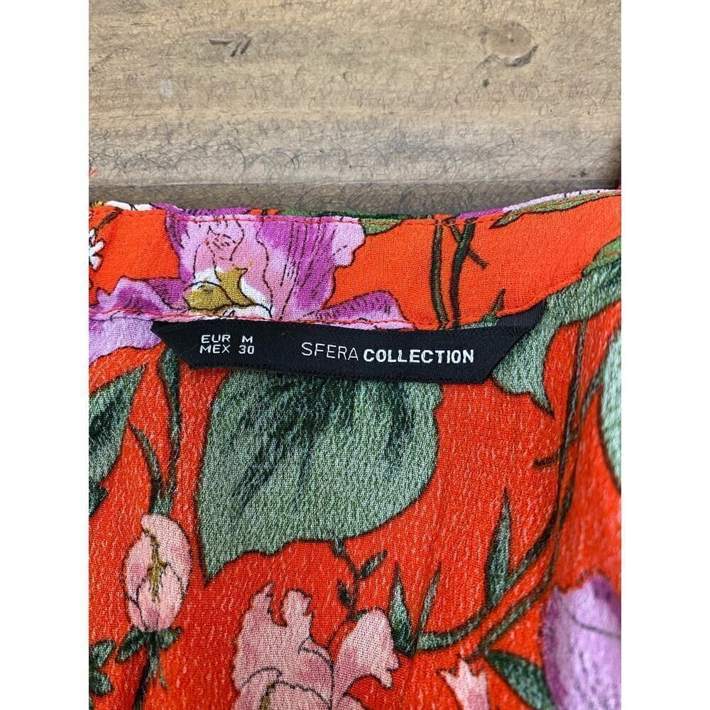 SFERA Collection Floral Mini Dress Ruffle Short Sleeve Femme Belted Party Size M - Picture 6 of 10